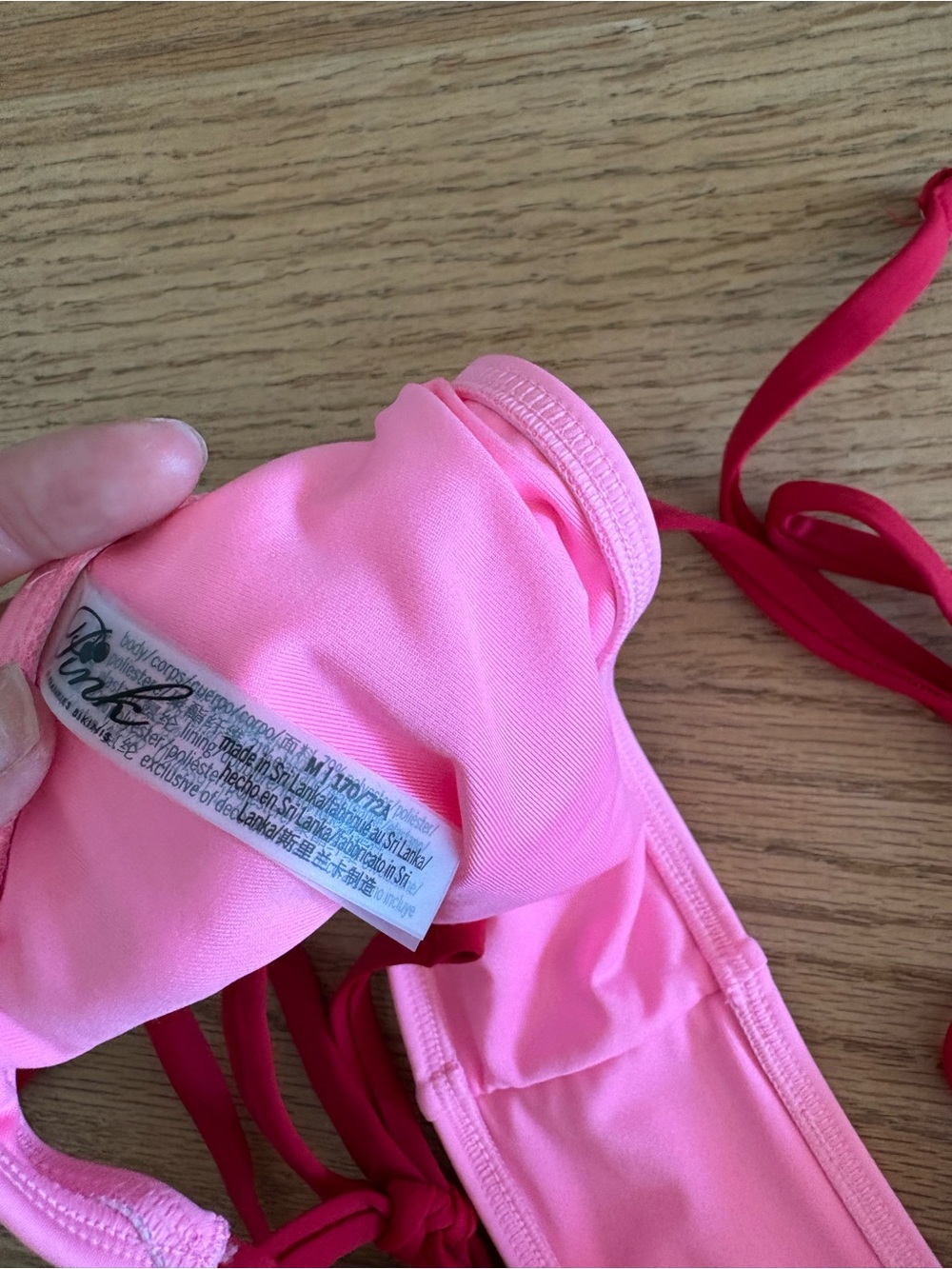 Pink Two-Tone Triangle String Bikini Set - Picture 3 of 4